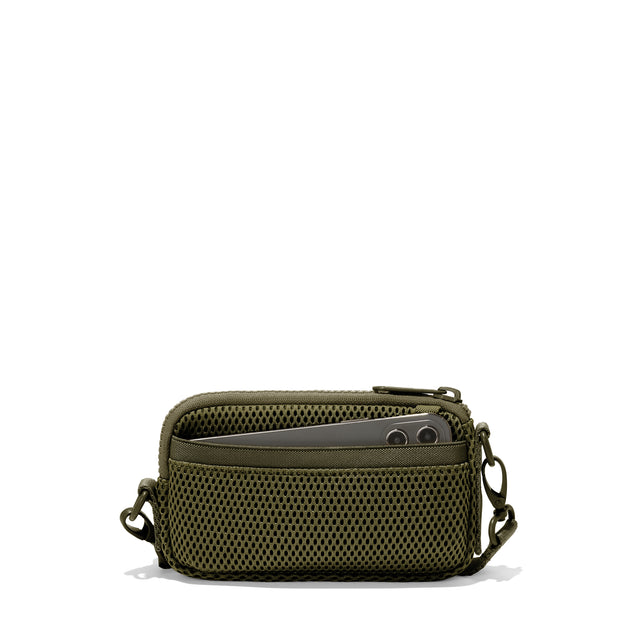 Dagne Dover Mara Phone Sling in dark green air mesh showing the exterior air mesh slip.