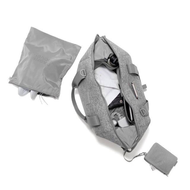 Large Landon Carryall in grey unzipped, top down view