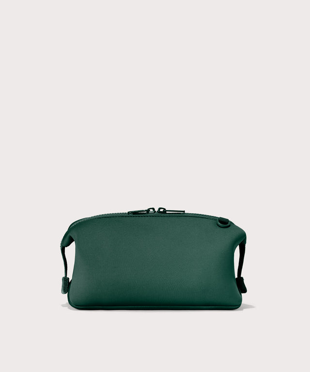 Hunter Large toiletry bag in a saturated, jewel-toned deep green with bold blue undertones Back view.
