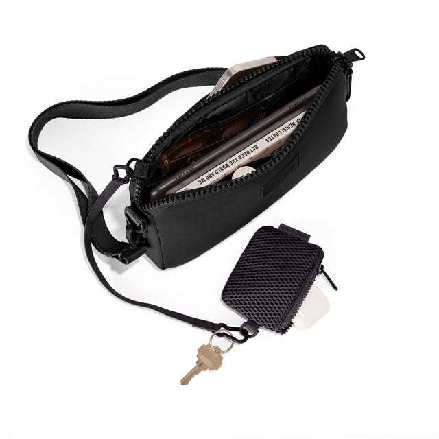 hover Dagne Dover Nora Shoulder Bag in Onyx, topdown unzipped