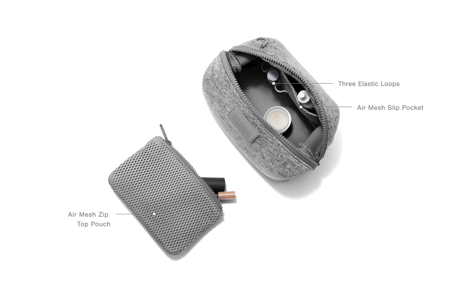 Interior Features: Three Elastic Loops, Air Mesh Slip Pocket, Air Mesh Zip
Top Pouch