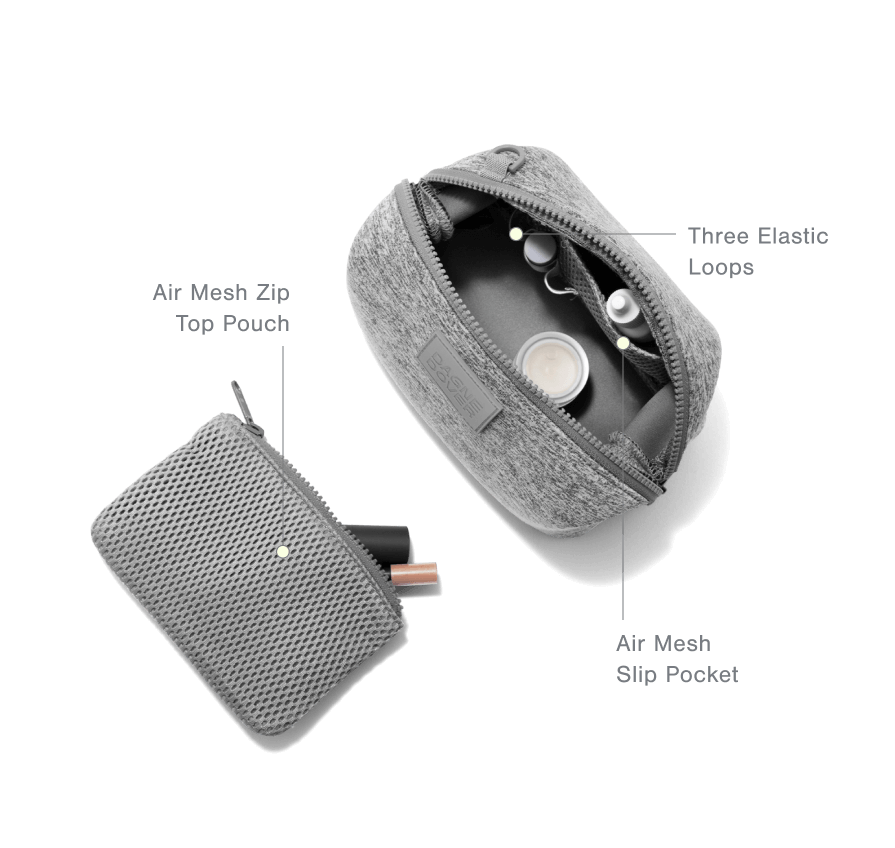 Interior Features: Three Elastic Loops, Air Mesh Slip Pocket, Air Mesh Zip
Top Pouch