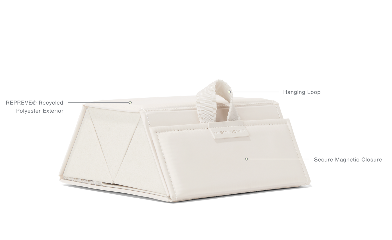 Front Features: Hanging Loop, REPREVE® Recycled Polyester Exterior, Secure Magnetic Closure