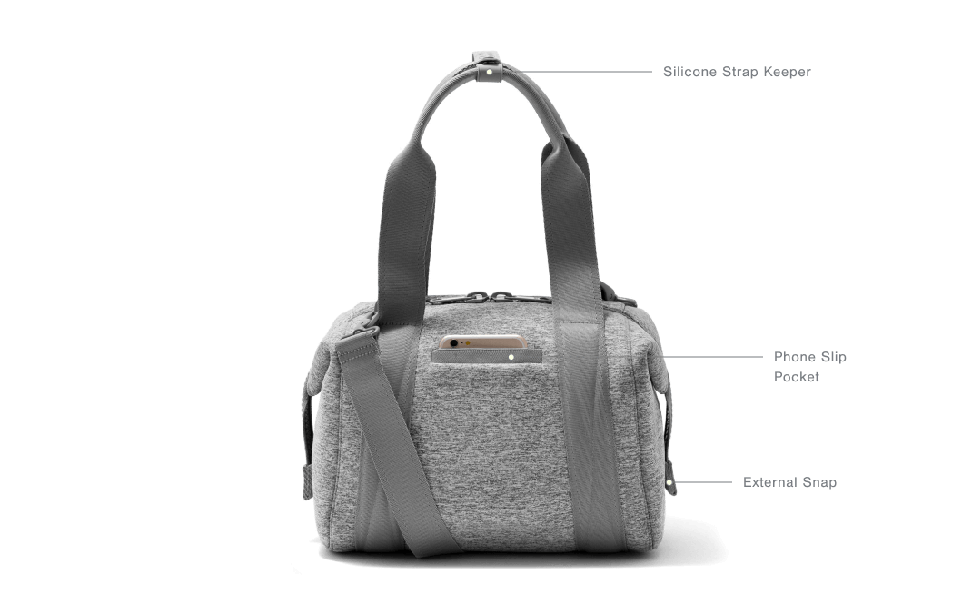 Back Features: Silicone Strap Keeper, Phone Slip Pocket, External Snap