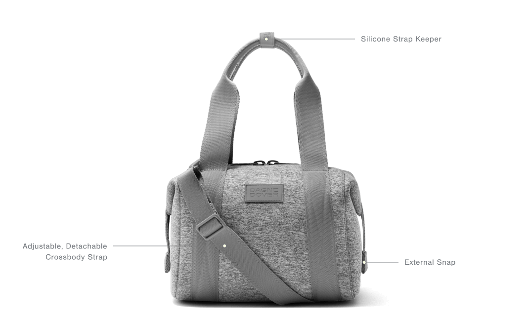 Front Features: Silicone Strap Keeper, Adjustable, Detachable Crossbody Strap, External Snap