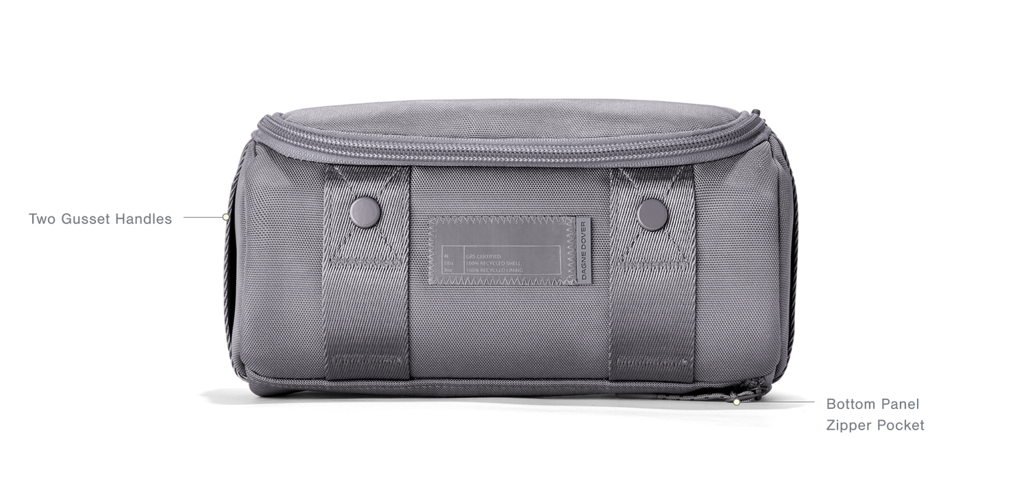 Front Features: Two Gusset Handles, Bottom Panel Zipper Pocket