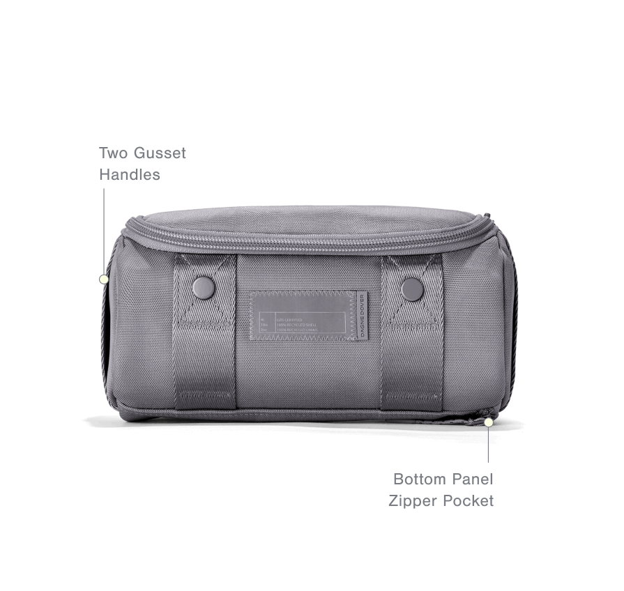 Front Features: Two Gusset Handles, Bottom Panel Zipper Pocket