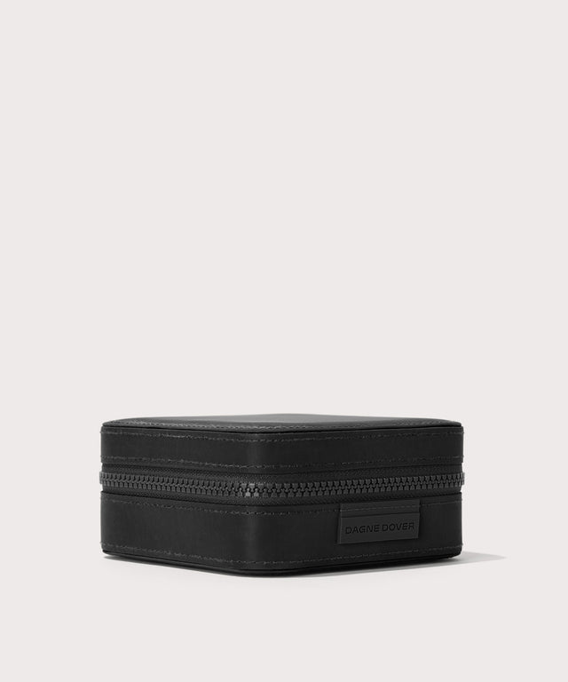 Dagne Dover Large Frankie Jewelry Case in black seen from an angle.