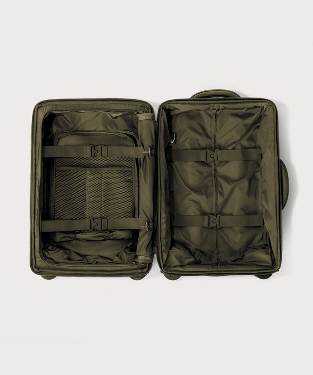 Top down of Seattle carry-on rolling luggage 20.5” in dark green