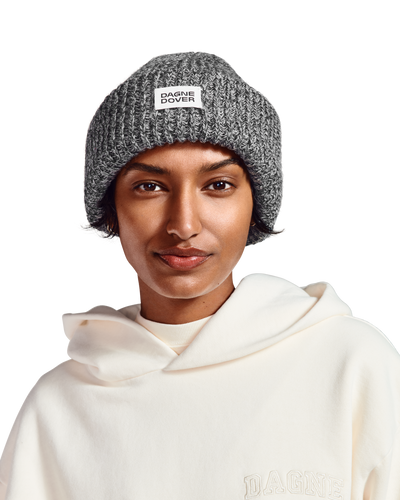 Chunky Knit Beanie in Onyx Marble