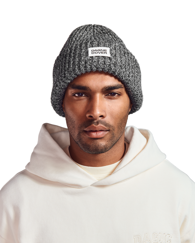 Chunky Knit Beanie in Onyx Marble