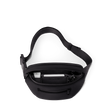 Dagne Dover Ace Fanny Pack in black unzipped, exposing the interior pockets. hover