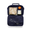 hover - Dagne Dover large Axel Lunch Box in navy blue opened, revealing the insulated main compartment and interior air mesh zipper pocket.