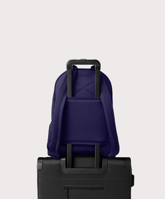 Large Dakota in a jewel-toned, deep blue with strong purple undertones. displaying luggage sleeve
