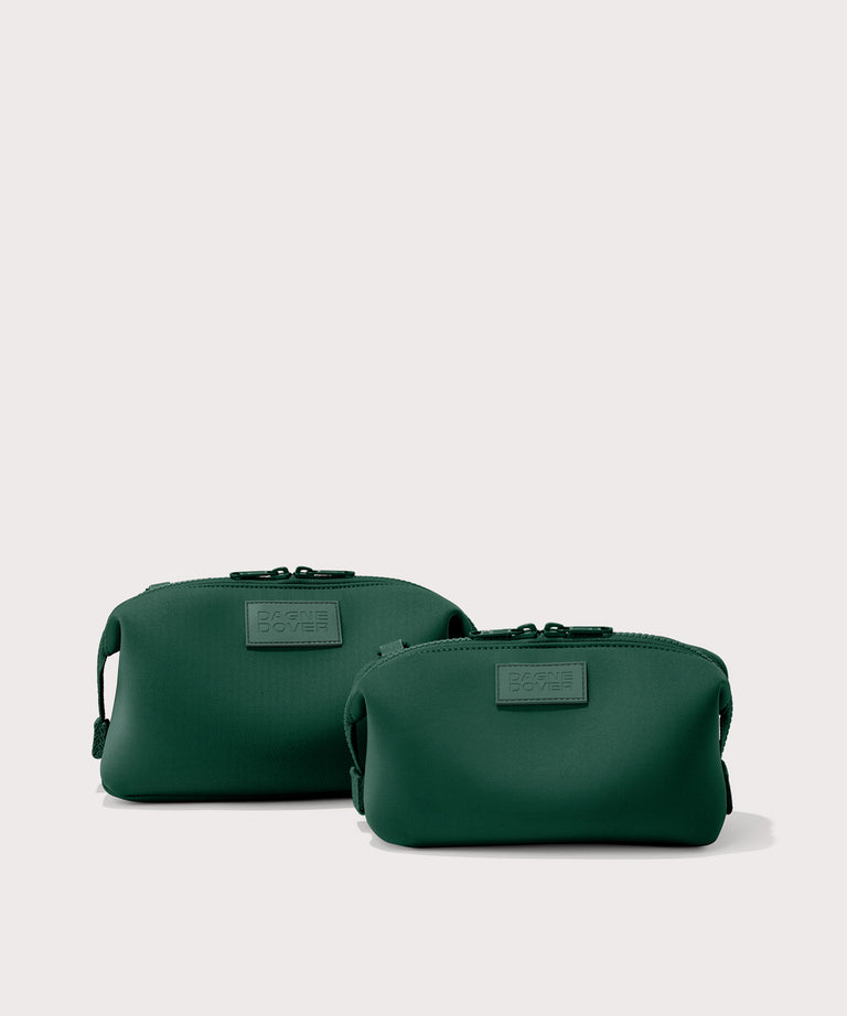 Hunter Large and small toiletry bag in a saturated, jewel-toned deep green with bold blue undertones, front angle view
