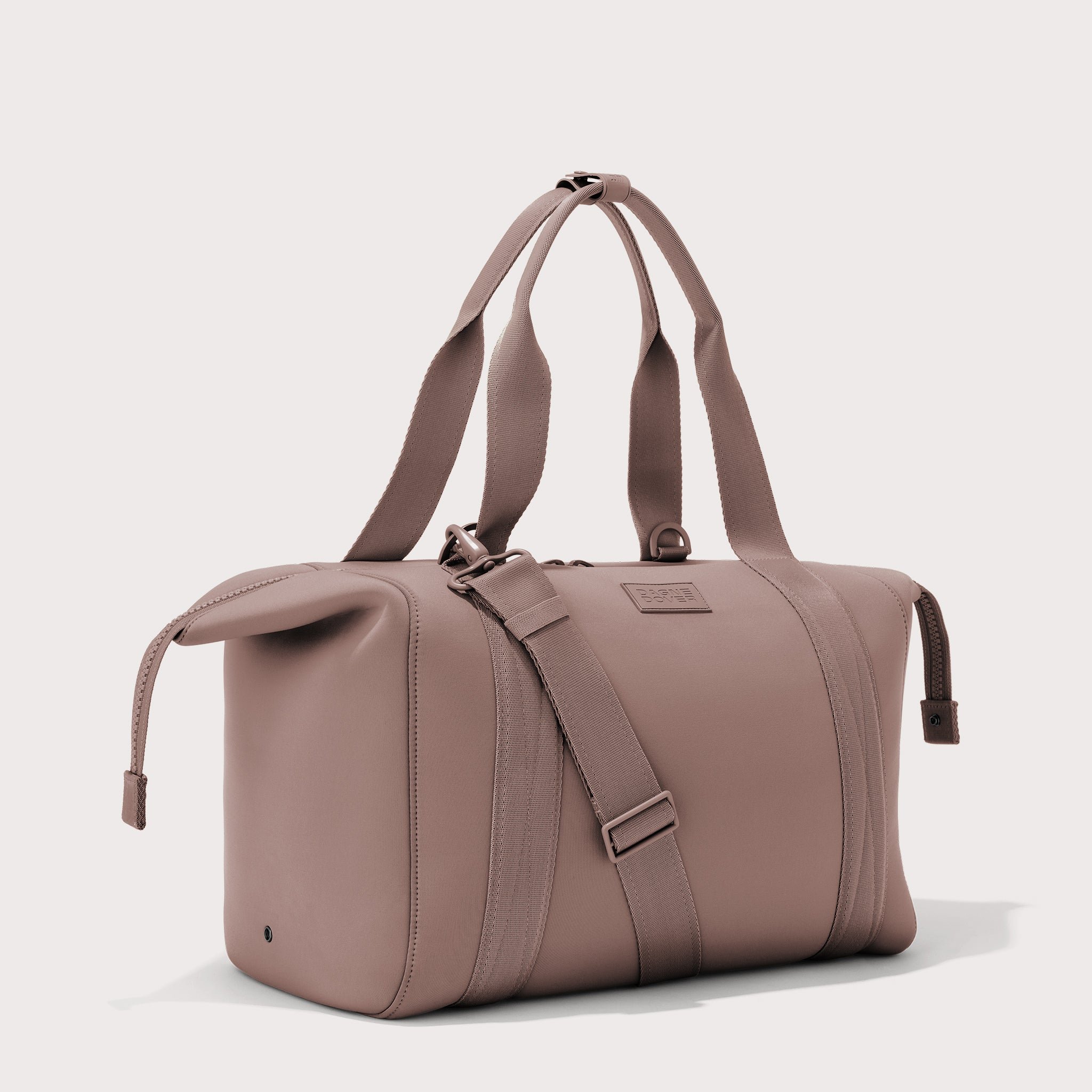 Large Landon Carryall in pink with zippers unbuckled