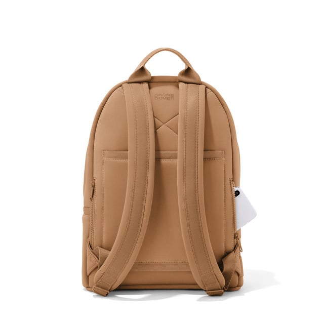 Dagne Dover medium Dakota Neoprene Backpack in camel brown seen from the back.
