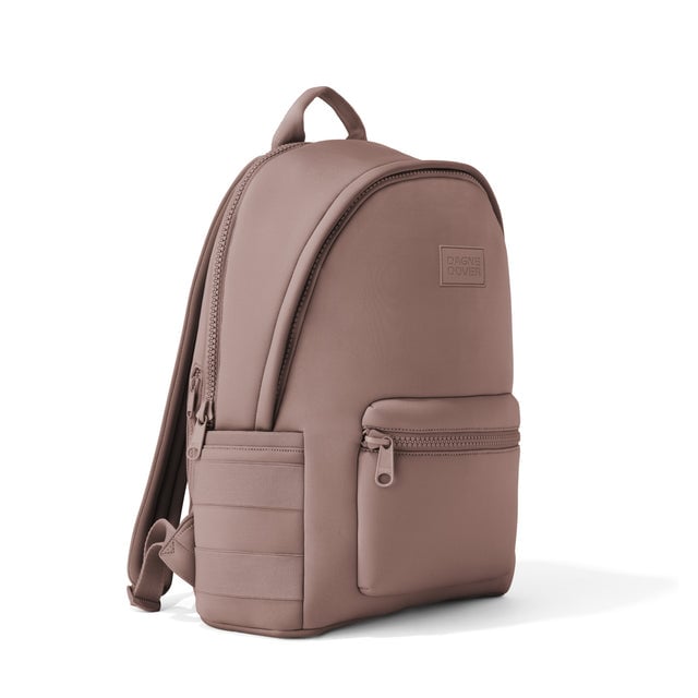 Dagne Dover large Dakota Neoprene Backpack in pink seen from an angle.