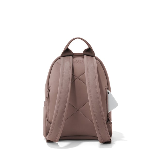Dagne Dover small Dakota Neoprene Backpack in pink seen from the back.