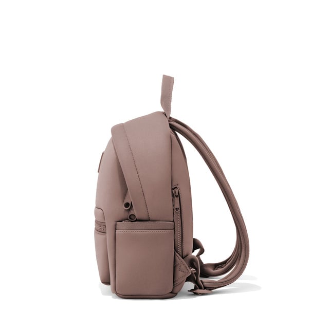 Dagne Dover small Dakota Neoprene Backpack in pink seen from the side.
