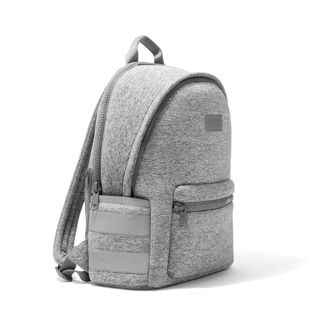Dagne Dover large Dakota Neoprene Backpack in grey seen from an angle.