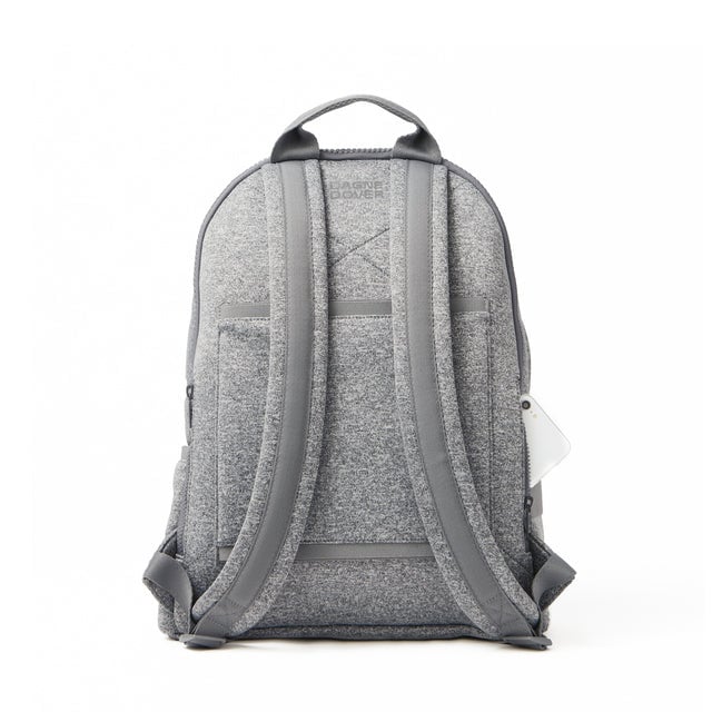 Dagne Dover large Dakota Neoprene Backpack in grey seen from the back.