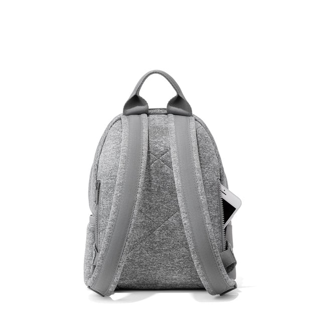 Dagne Dover small Dakota Neoprene Backpack in grey seen from an angle.Dagne Dover small Dakota Neoprene Backpack in grey seen from the back.