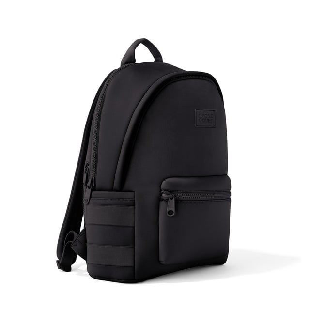 Dagne Dover large Dakota Neoprene Backpack in black seen from an angle.