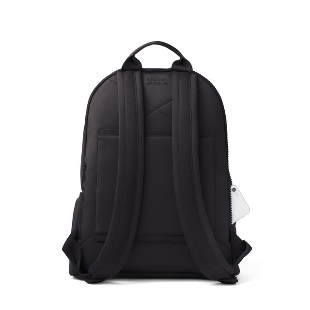 Dagne Dover large Dakota Neoprene Backpack in black seen from the back.