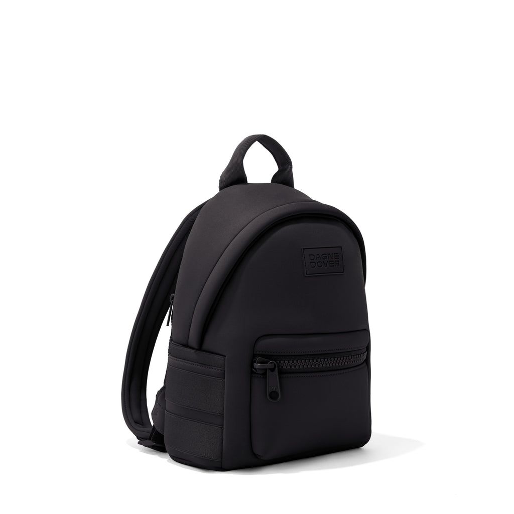 Dagne Dover small Dakota Neoprene Backpack in black seen from an angle.