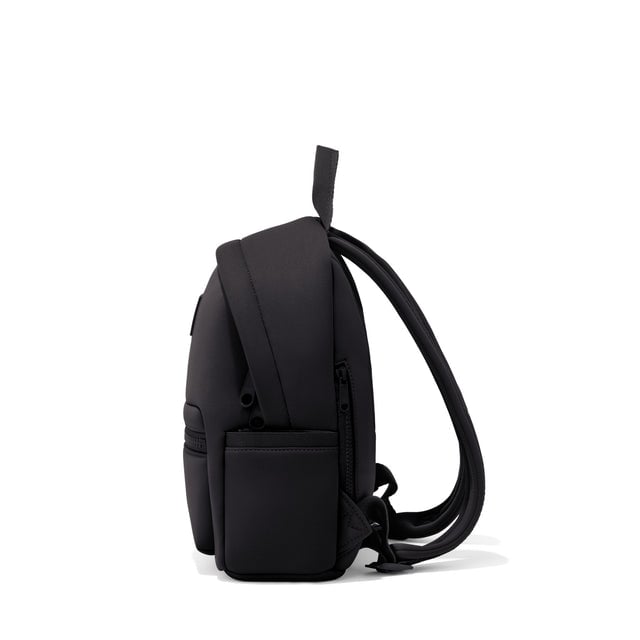 Dagne Dover small Dakota Neoprene Backpack in black seen from the side.
