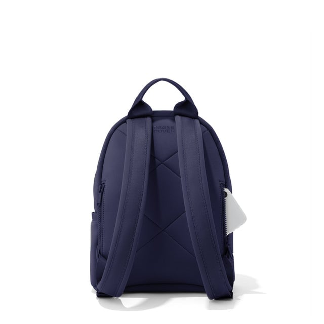 Dagne Dover small Dakota Neoprene Backpack in dark blue seen from the back.