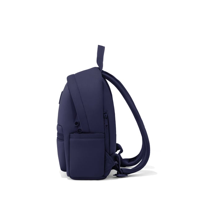 Dagne Dover small Dakota Neoprene Backpack in dark blue seen from the side.