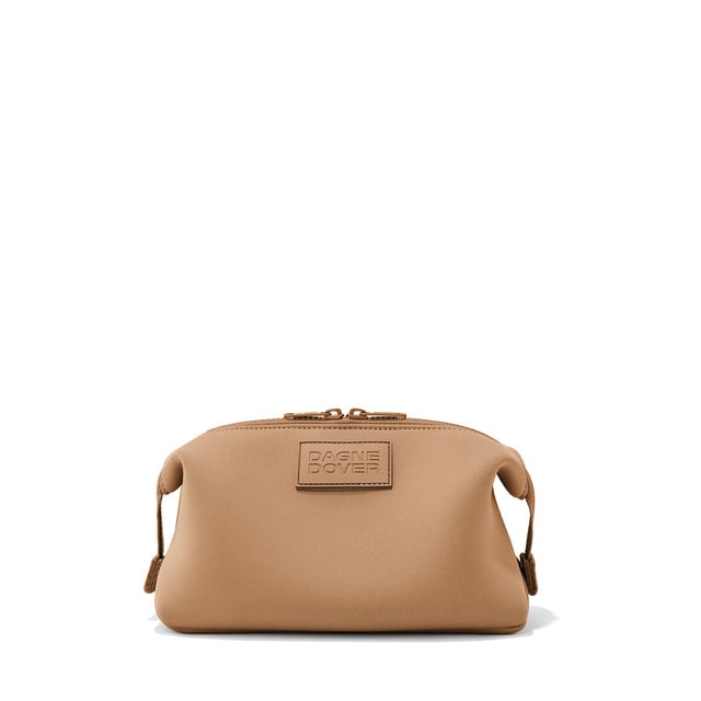Dagne Dover Large Hunter Toiletry Bag in camel brown.
