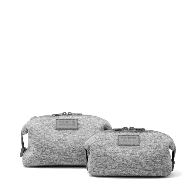 Dagne Dover Small and Large Hunter Toiletry Bags in grey.