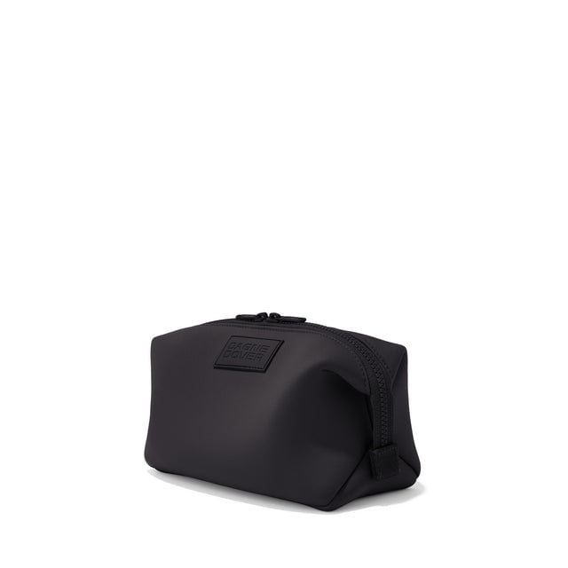Dagne Dover Large Hunter Toiletry Bag in black seen from an angle.