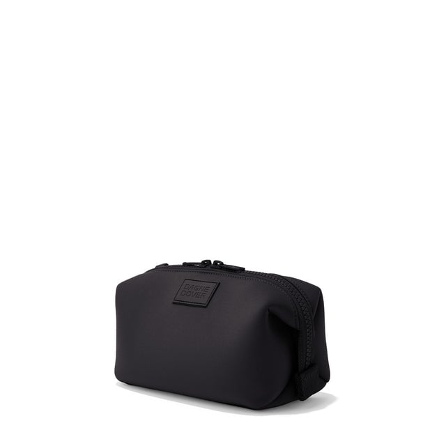 Dagne Dover Small Hunter Toiletry Bag in black seen from an angle.