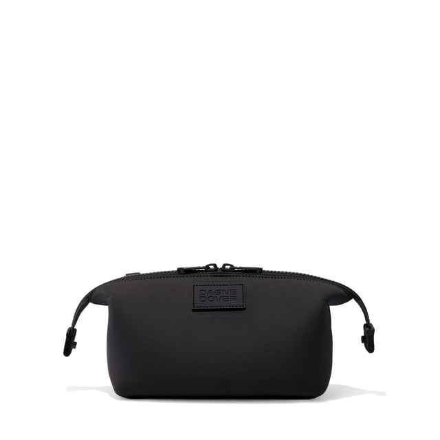 Dagne Dover Small Hunter Toiletry Bag in black with sides unclipped.