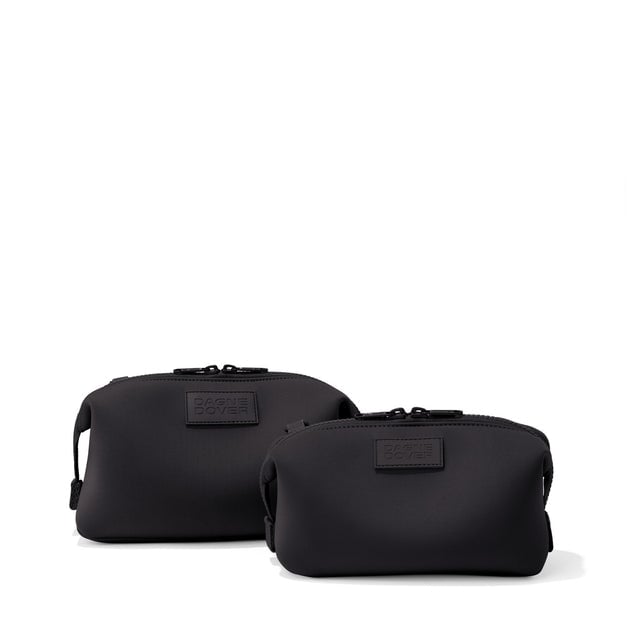 Dagne Dover Small and Large Hunter Toiletry Bags in black.