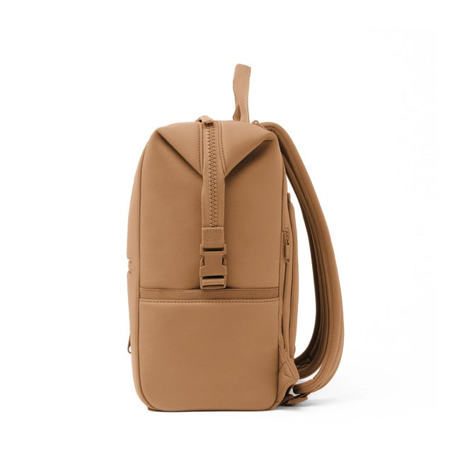 Dagne Dover Large Indi Diaper Backpack in camel brown seen from the side.