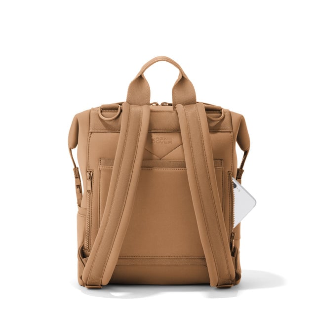 Dagne Dover Medium Indi Diaper Backpack in camel brown seen from the back.