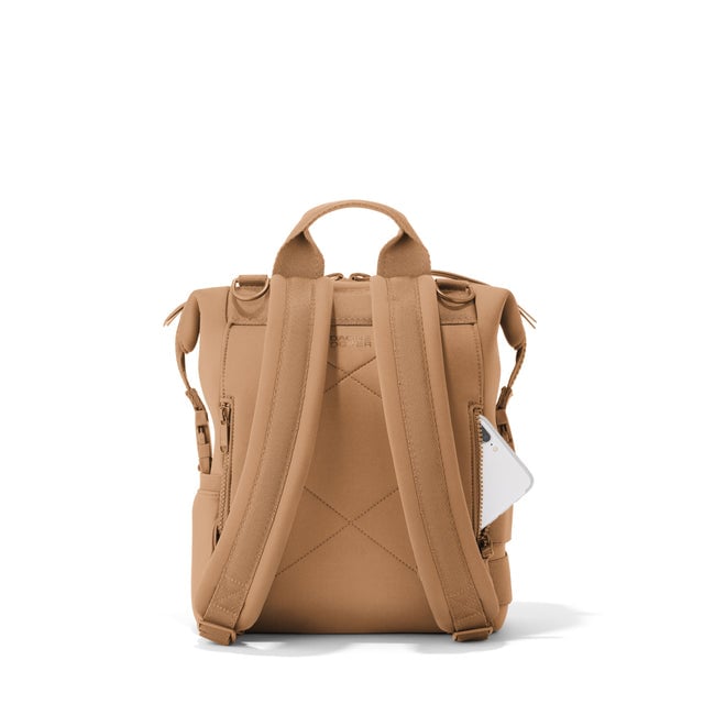 Dagne Dover Small Indi Diaper Backpack in camel brown seen from the back.