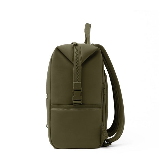 Dagne Dover Large Indi Diaper Backpack in dark green seen from the side.
