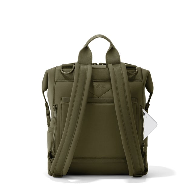 Dagne Dover Medium Indi Diaper Backpack in dark green seen from the back.