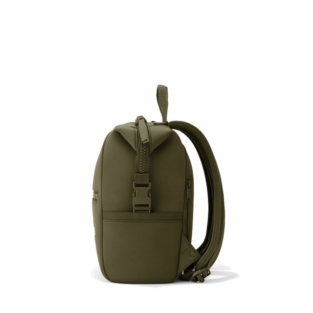 Dagne Dover Small Indi Diaper Backpack in dark green seen from the side.