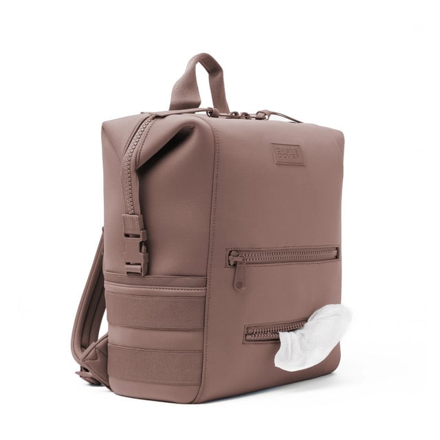Dagne Dover Large Indi Diaper Backpack in dune pink showing the zipper opening for easy access wipes.