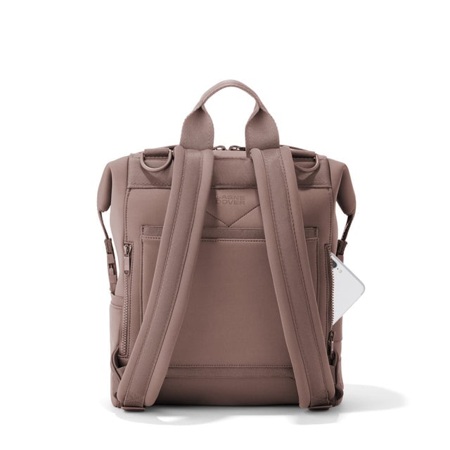 Dagne Dover Medium Indi Diaper Backpack in dune pink seen from the back.