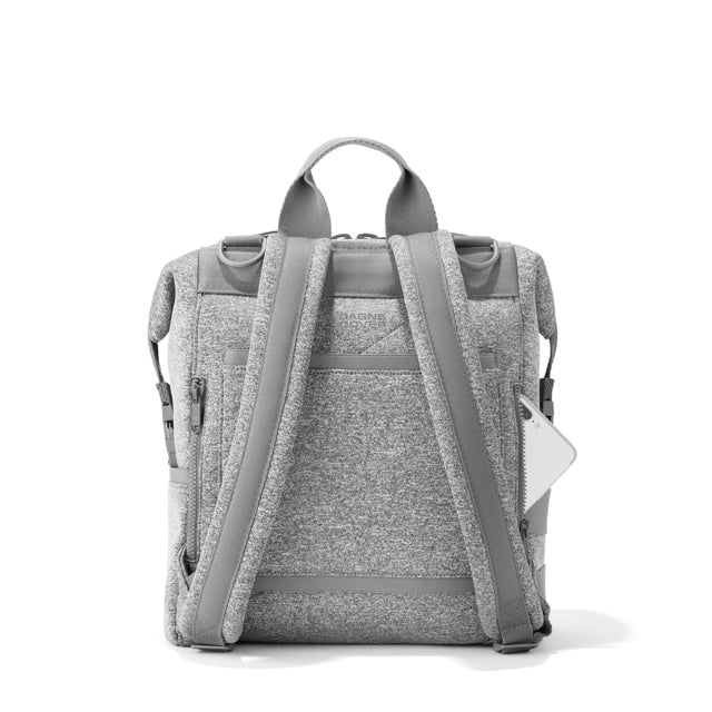 Dagne Dover Medium Indi Diaper Backpack in heather grey seen from the back.