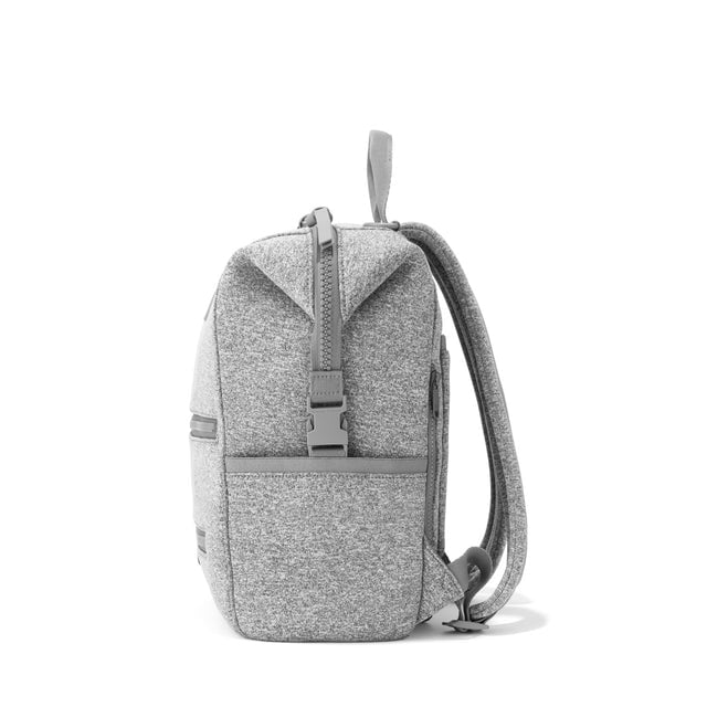 Dagne Dover Medium Indi Diaper Backpack in heather grey seen from the side.