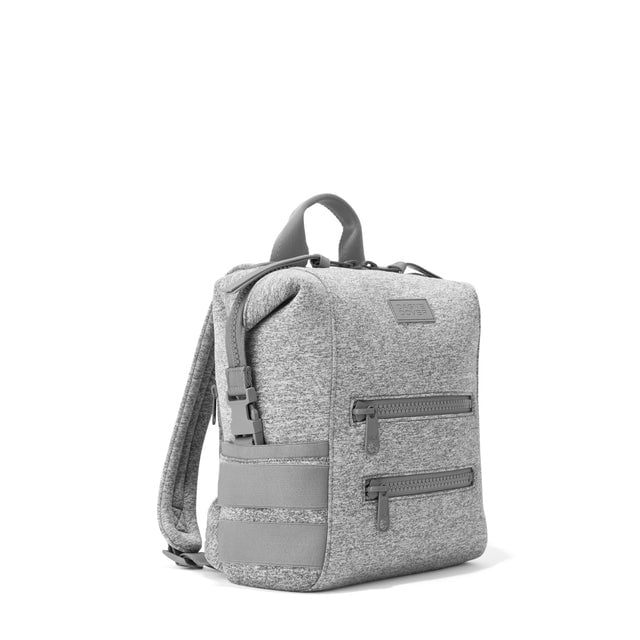 Dagne Dover Small Indi Diaper Backpack in heather grey seen from an angle.